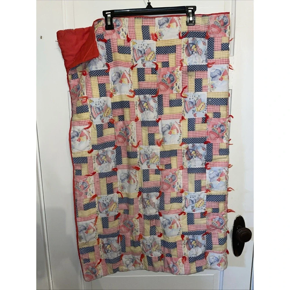 Vintage Handmade Child's Size Quilt Bedspread Red Holly Hobby‎ Styled Print